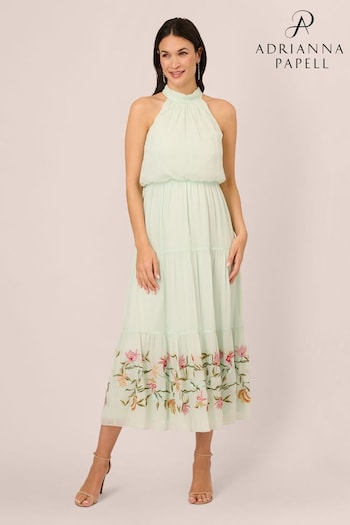 Adrianna Papell Green Bead Chiffon Halter Dress (N21516) | £199