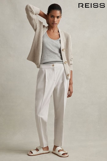 Reiss Light Grey Farrah Tencel-Linen Tapered Suit Trousers (N21540) | £138