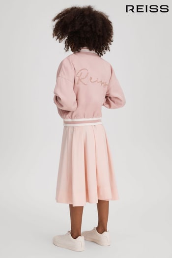 Reiss Pink Remi Junior Colourblock Varsity Bomber Jacket (N21541) | £65