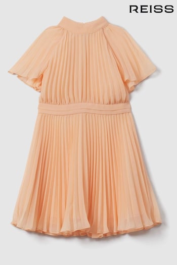 Reiss Apricot Verity Teen Pleated Cape Sleeve Dress (N21544) | £85