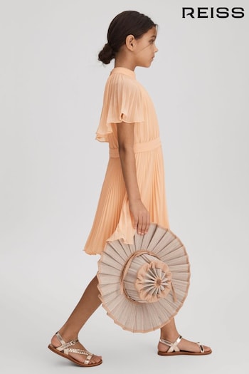 Reiss Apricot Verity Senior Pleated Cape Sleeve Dress (N21549) | £81