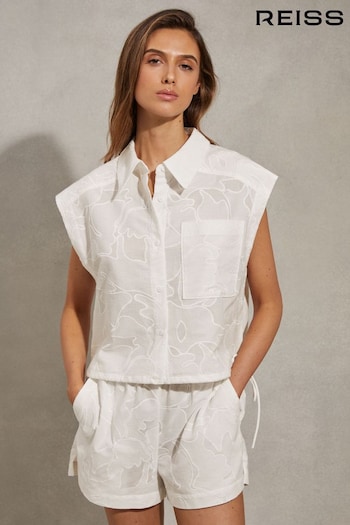 Reiss White Nia Cotton Embroidered Shirt (N21558) | £118