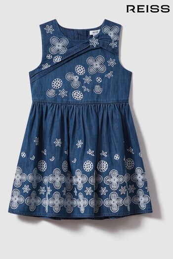 Reiss Denim Penny Teen Denim Broderie Dress (N21563) | £80