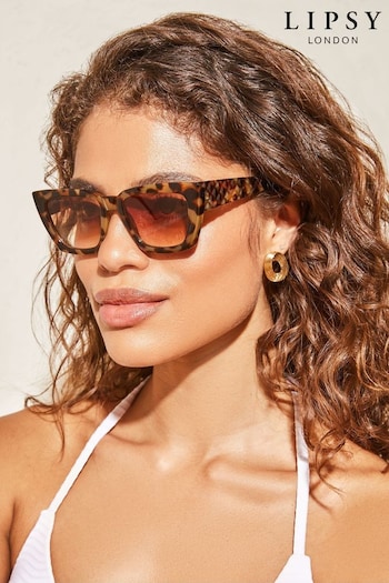 Lipsy Brown Oversized Cateye Quilted Sunglasses (N21571) | £20