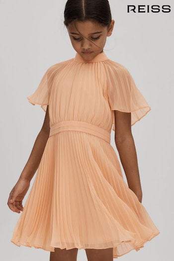 Reiss Apricot Verity Junior Pleated Cape Sleeve Dress (N21579) | £75