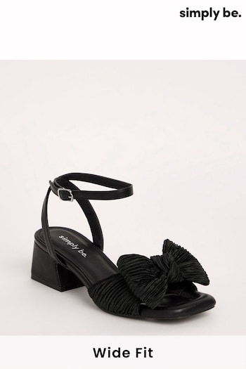 Simply Be Plisse Bow Low Occasion Wide Fit Heels Black Sandals (N21586) | £35