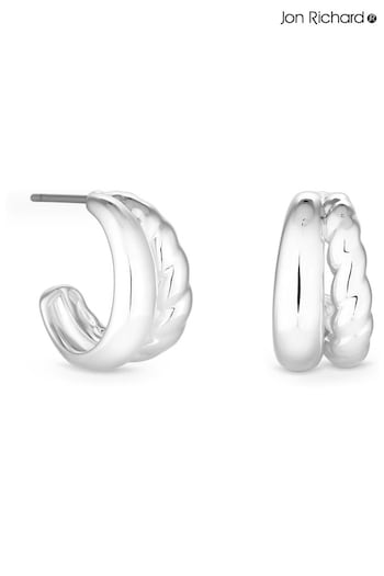 Jon Richard Silver Tone Stainless Steel Polished And Textured Hoop Earrings (N21587) | £18