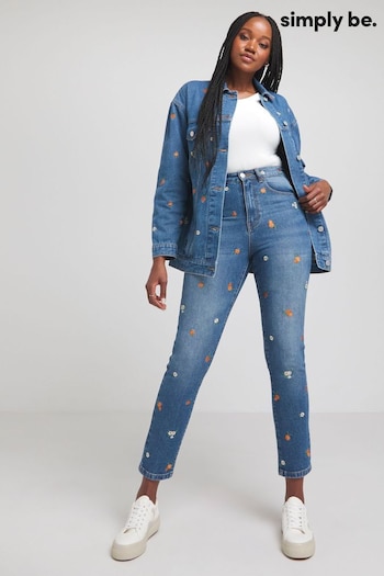 Simply Be Slim Mom Blue Fruit Embroidered Jeans (N21589) | £38