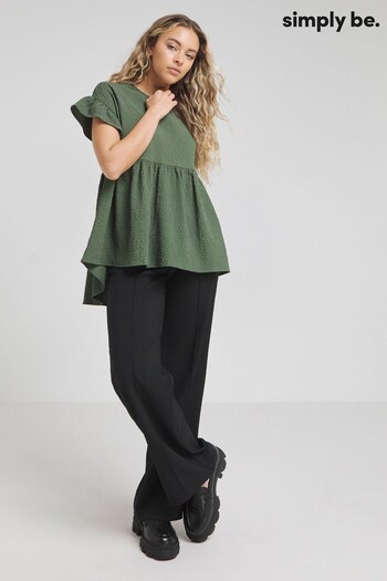 Simply Be Green Short Frill Sleeve Textured Smock Top (N21591) | £26