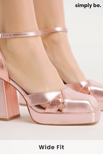 Simply Be Pink Platform Heeled Wide Fit Shoes (N21598) | £40