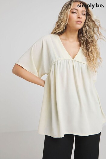 Simply Be Cream Ecru V-Neck Smock Top (N21608) | £26