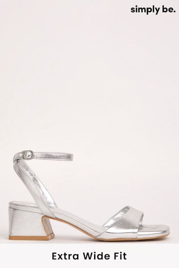 Simply Be Silver Barely There Low Block Heels in Extra Wide Fit (N21615) | £29