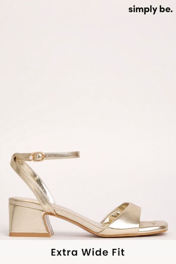 Simply Be Gold Barely There Low Block Heels in Extra Wide Fit (N21616) | £29