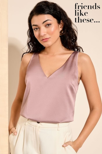 Friends Like These Pink Satin V Neck Vest Shell Top (N21621) | £23