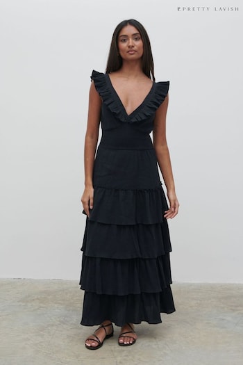 Pretty Lavish Black Opal Ruffle Midaxi Dress (N21636) | £68