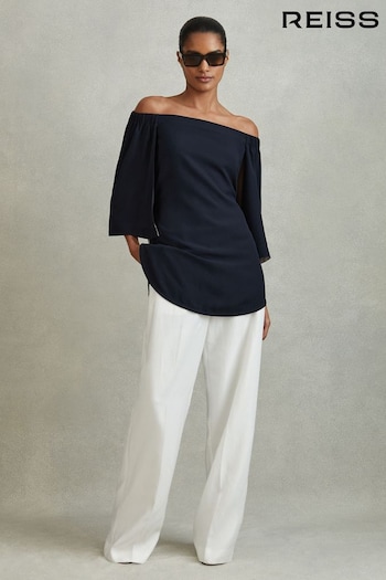 Reiss Navy Alexis Off-The-Shoulder Tunic (N21643) | £148