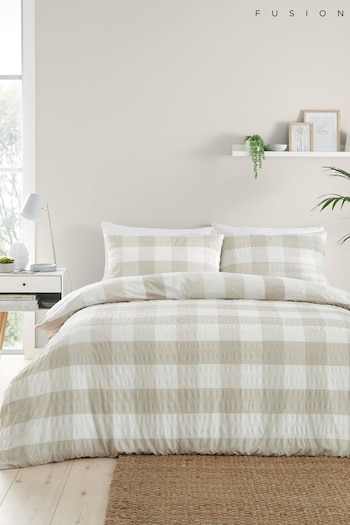 Fusion Natural Gingham Seersucker Duvet Cover Set (N21650) | £22 - £40