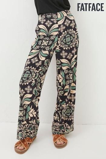 FatFace Black Isla Mosaic Leaf Wide Leg Trousers sleeve (N21665) | £59