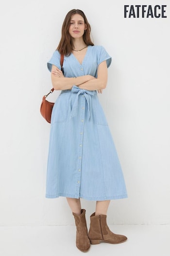 FatFace Blue Odette Denim Midi Dress fit (N21682) | £69