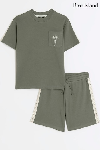 River Island Green Boys Crochet Tape T-Shirt Set (N21703) | £25 - £32