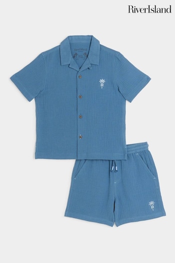 River Island Blue Boys Cheesecloth Shirt Set (N21730) | £25 - £32