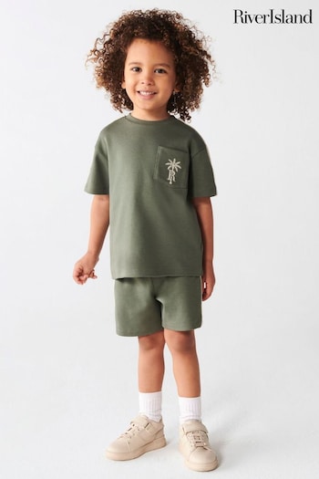 River Island Green Boys Crochet Tape T-Shirt Set (N21732) | £22