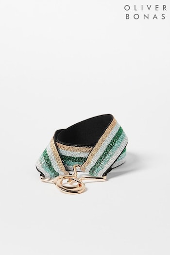 Oliver Bonas Green Striped Elastic Waist Belt (N21738) | £22