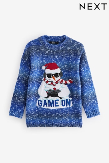 Blue Gaming Snowman Christmas Jumper (3-16yrs) (N21808) | £0