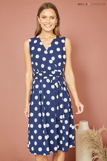 Mela Blue Spot Print Wrap Over Skater Dress (N21872) | £40