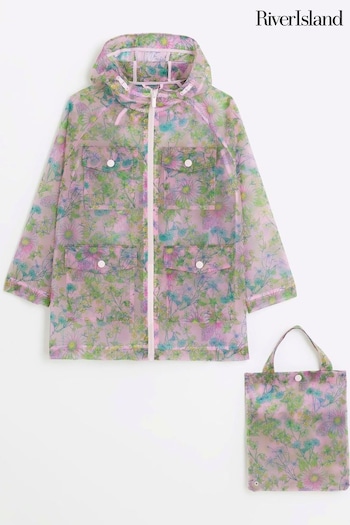 River Island Pink Girls Foral Clear Rainmac with Bag (N21945) | £32 - £40