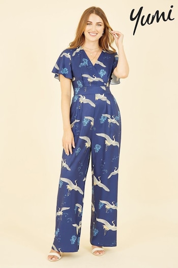 Yumi Blue Crane Print Jumpsuit (N21995) | £55
