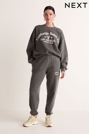 Charcoal Grey California Relax Co. Los Angeles Relaxed Fit Washed Slogan Graphic Joggers (N22001) | £36