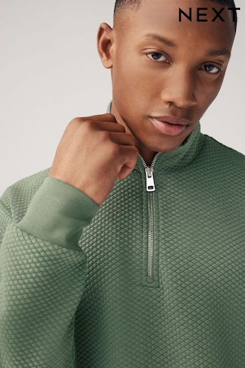 Sage Green Zip Neck Sweatshirt Premium Textured Overhead Hoodie (N22013) | £35