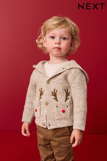 Neutral Reindeer Christmas Cardigan (3mths-7yrs) (N22036) | £0