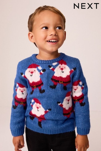 Blue Santa Christmas Crew Neck Jumper (3mths-7yrs) (N22048) | £17 - £19