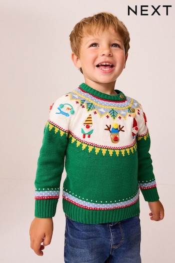 Green Characters Christmas Crew Neck Jumper (3mths-7yrs) (N22053) | £16 - £18