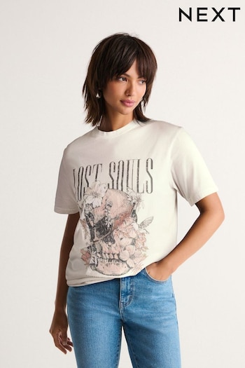 Ecru White Lost Souls Graphic Skull T-Shirt (N22200) | £20