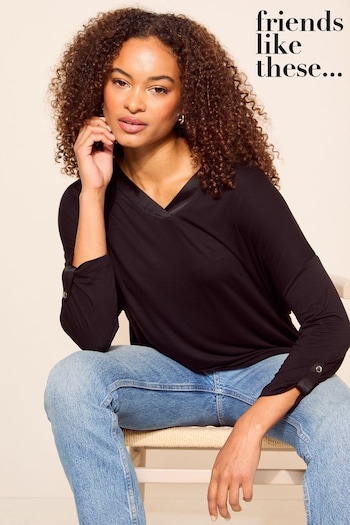 New: The Trainer Hub Black Soft Jersey V Neck Long Sleeve Tunic Top (N22225) | £25