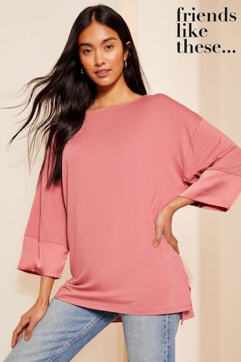 gifts & flowers Pink Soft Jersey Long Sleeve Satin Trim Tunic Top (N22235) | £25