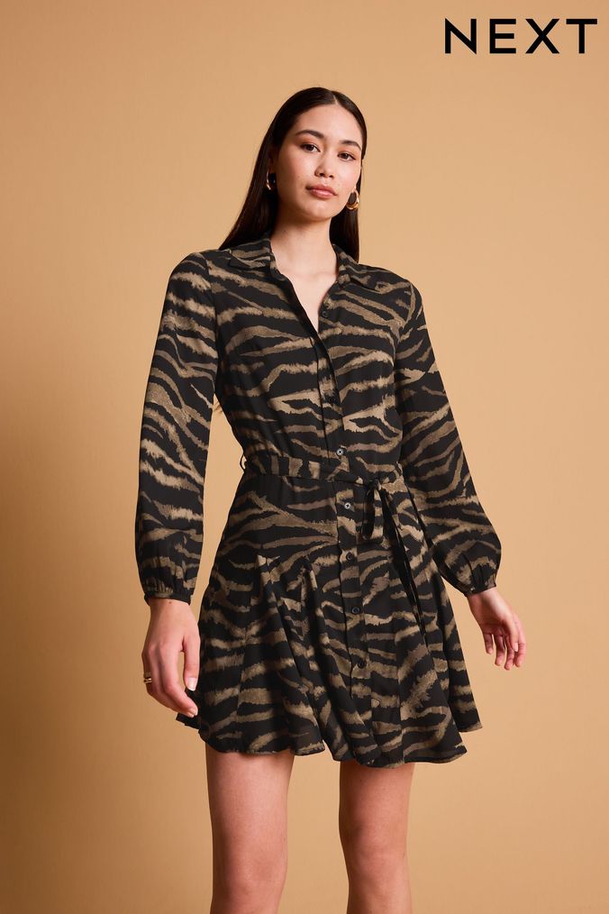 Women s Animal Print Shirt Dresses Knee Length Dresses Next UK