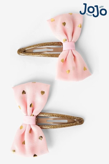 JoJo Maman Bébé Pink Foil Print Bow Clips 2 Pack (N22260) | £6
