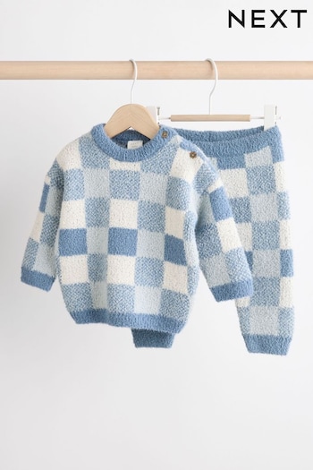 Blue Checkerboard Baby Knitted Jumper and Leggings Set (0mths-2yrs) (N22280) | £0