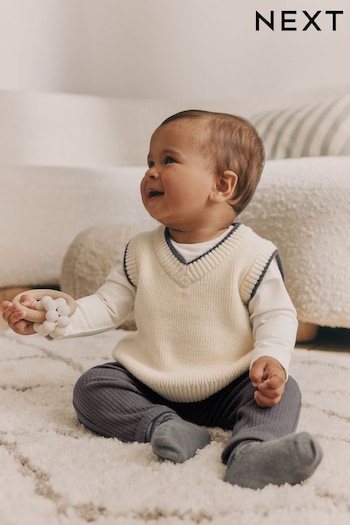 Neutral/Mono Knitted Vest and Leggings Baby 3 Piece Set (0mths-2yrs) (N22306) | £18 - £20