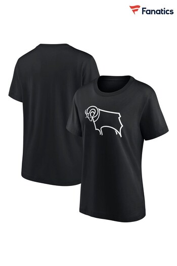 Fanatics Derby County Essentials Primary Logo Black T-Shirt Womens (N22393) | £20