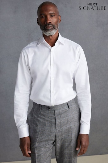 White Slim Fit Signature Long Sleeve 100% Cotton Shirt With Cutaway Collar (N22643) | £40