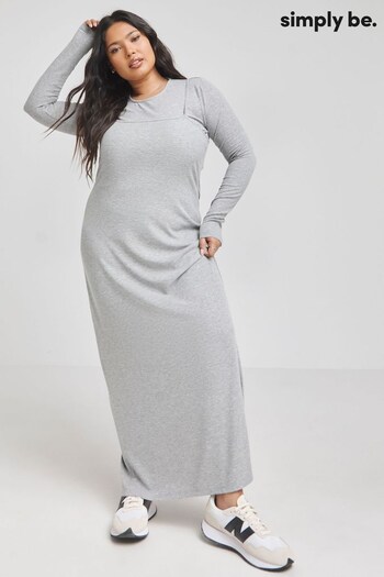 Simply Be Grey 2-In-1 Rib Maxi Maria Dress (N22845) | £39