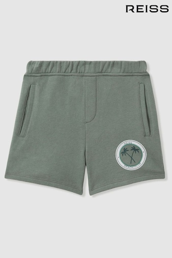 Reiss Dark Sage Ridley Cotton Motif Sweat Shorts (N22851) | £32