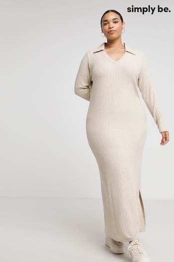 Simply Be Cream V-Neck Collared Cosy Maxi Dress (N22857) | £36