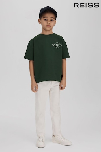 Reiss Dark Green Palm Cotton Crew Neck Motif T-Shirt (N22886) | £18