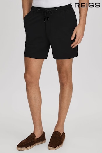 Reiss Black Newmark Textured Drawstring Shorts all (N22890) | £88